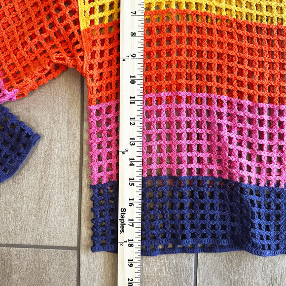 Anthropologie Maeve Crochet Top OS Sheer Beach Cover Rainbow Retro Boho Relaxed - Picture 6 of 6